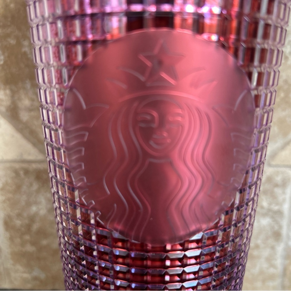 New Authentic Starbucks '21 Purple Pink Ombré Grid Tumbler 24oz